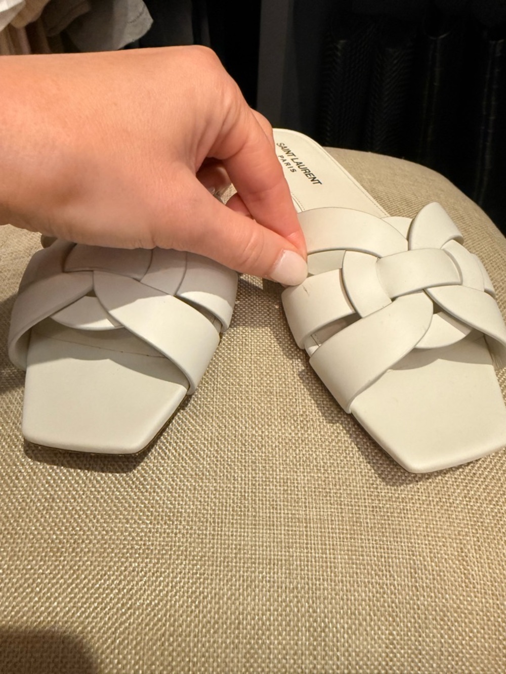 Saint Laurent Tribute White Leather Slide Sandals Flats Size 38.5 worn once box - Picture 10 of 11